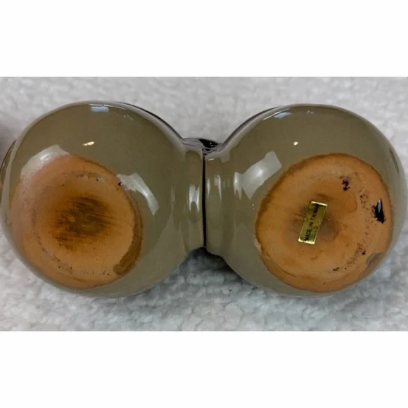 (VTG) Brown/Tan Ceramic Double Condiment Caddy Dish with Spoon - Picture 8 of 14